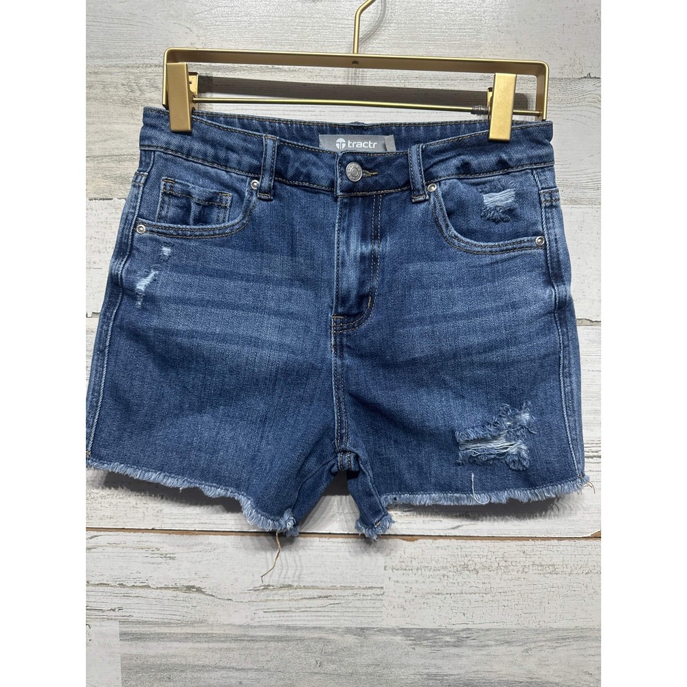 Tractr Denim Shorts Girls 14 Blue Distressed Raw Hem EUC
